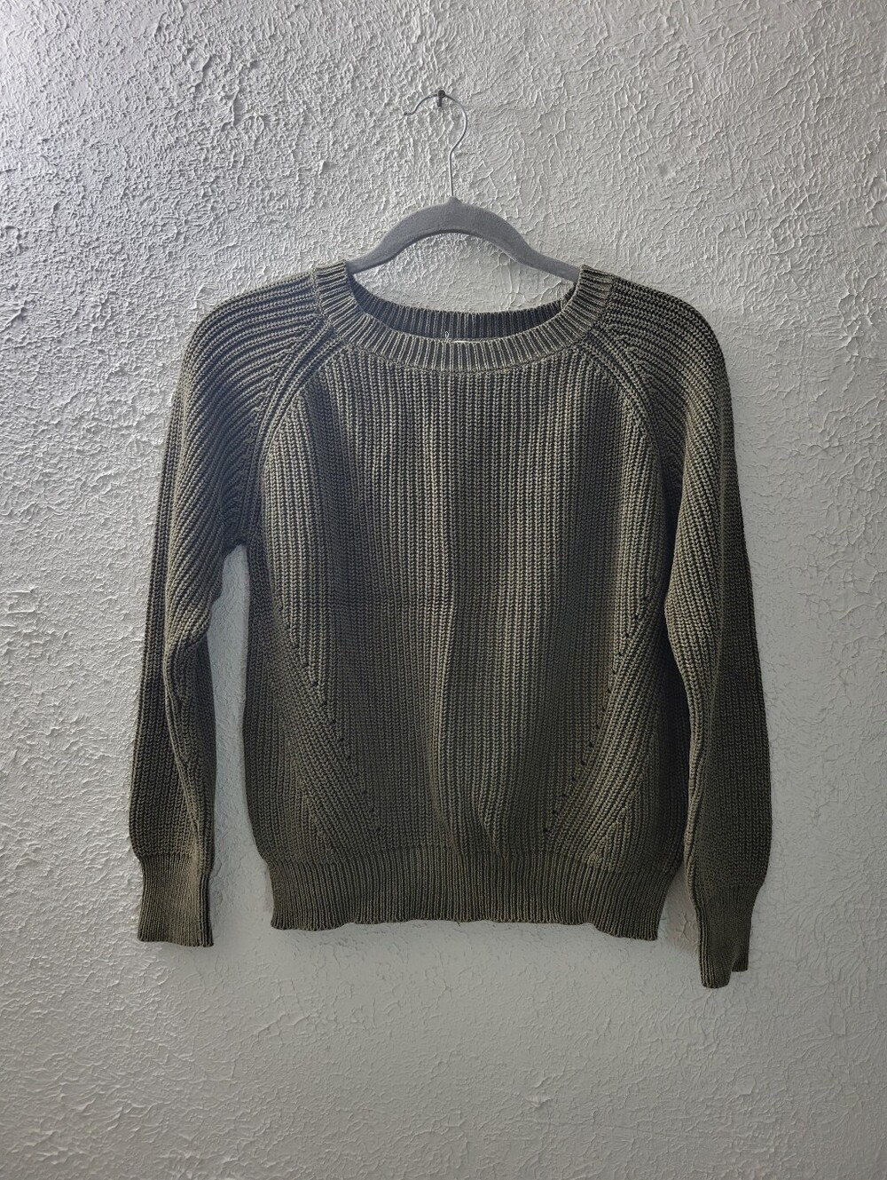 For The Republic Sz S Army Green Knit Pullover Sweater Crew Neck Long Sleeve